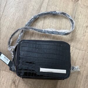 Tahari  Black Croc-Pattern cross body Bag